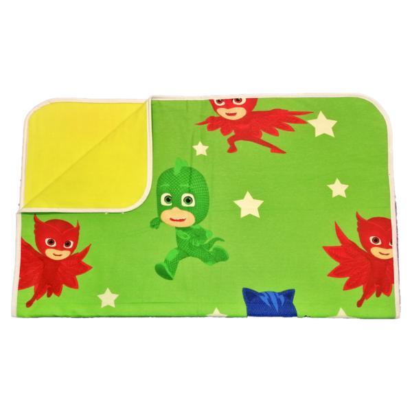 Paturica cu doua fete polar/bumbac eroii in pijamale, 100x70 cm