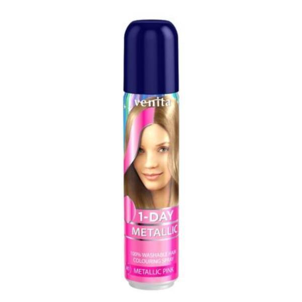 Spray colorant pentru par, fixativ, Venita, 1-Day Metallic Color, Roz, 50ml esteto.ro imagine noua