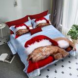 Lenjerie de pat 3D, finet, 6 piese, pentru pat 2 persoane, imprimeu pisicuta dormind
