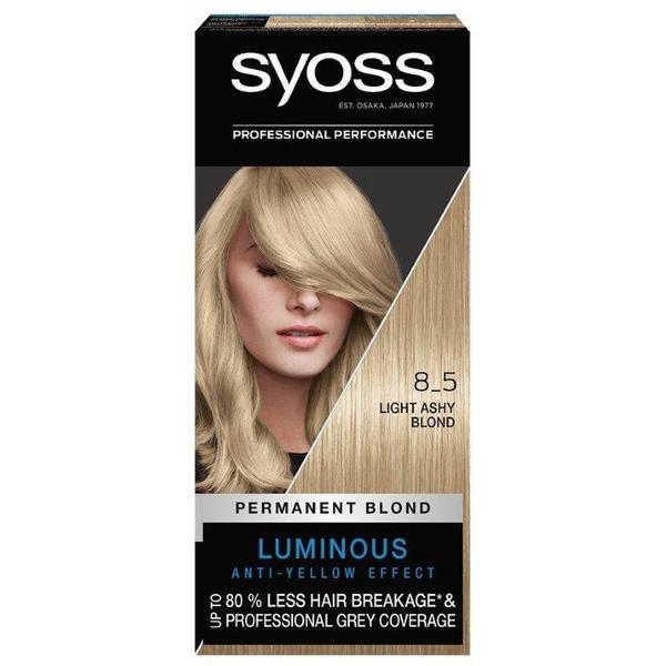 Vopsea de Par Permanenta – Syoss Professional Performance Permanent Blond Luminous Anti-Yellow Effect Baseline, nuanta 8_5 Light Ash Blond esteto.ro
