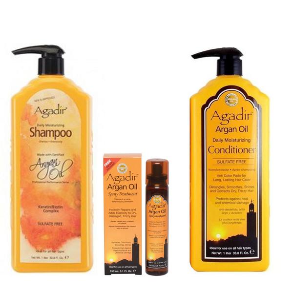 Pachet hidratant cu ulei de argan pentru par - agadir argan oil: sampon 1000 ml, balsam 1000 ml, spray tratament 150 ml