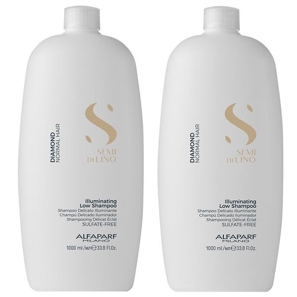 Pachet 2 x Sampon de Stralucire pentru Par Normal - Alfaparf Milano Semi Di Lino Diamond Illuminating Low Shampoo, 1000ml