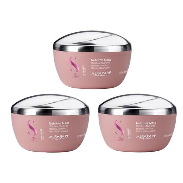 Pachet 3 x Masca Hidratanta pentru Par Uscat - Alfaparf Milano Semi Di Lino Moisture Nutritive Mask, 200ml