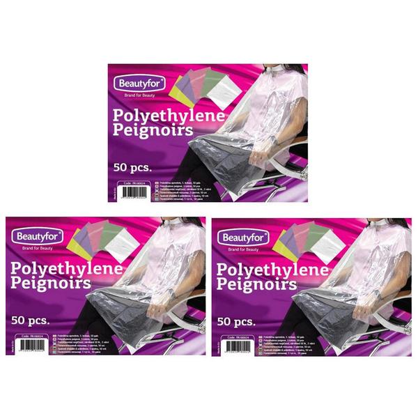 Pachet 3 x Pelerina de unica folosinta din polietilena – Beautyfor Disposable Polyethylene Peignoir, negru, 50 buc