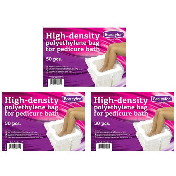 Pachet 3 x Pungi de unica folosinta din polietilena pentru pedichiura - Beautyfor Polyethylene bags for Pedicure Bath, 50 buc