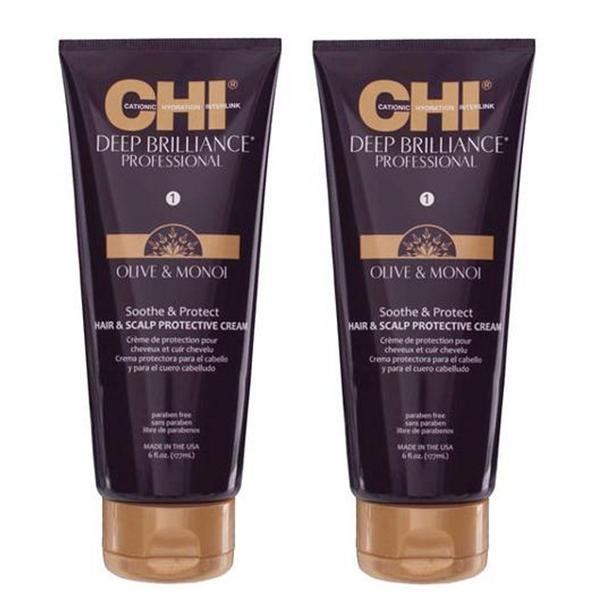 Pachet 2 x Crema de Protectie pentru Par si Scalp - CHI Farouk Deep Brilliance Olive & Monoi Soothe & Protect Hair & Scalp Protective Cream, 177ml