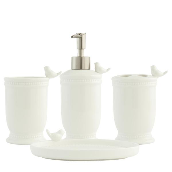 Decorer Set baie ceramica alba 4 piese bird 10 cm x 7 cm x 13 h