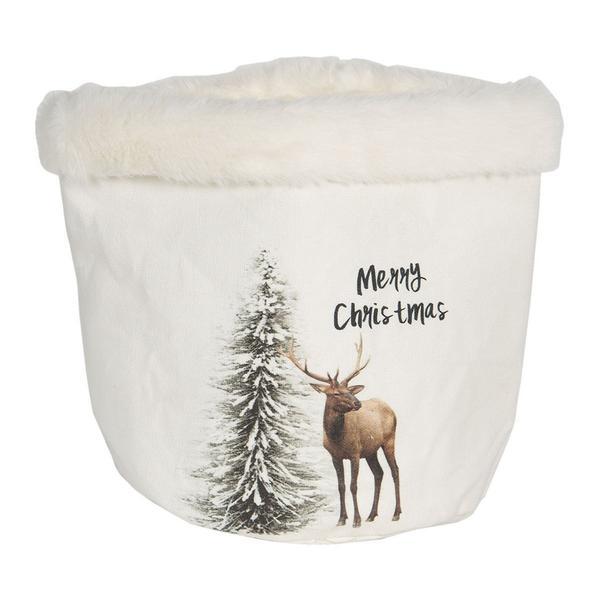 Cos decorativ din textil alb model craciun ø 17 cm x 18 h