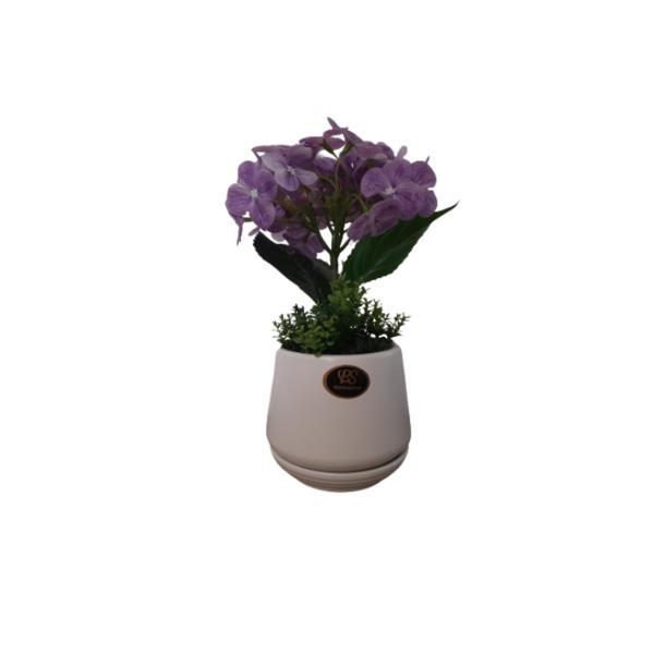 Hortensie mov artificiala decorativa in ghiveci ceramic, 23 cm