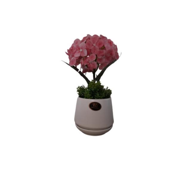Hortensie artificiala decorativa in ghiveci ceramic, 23 cm