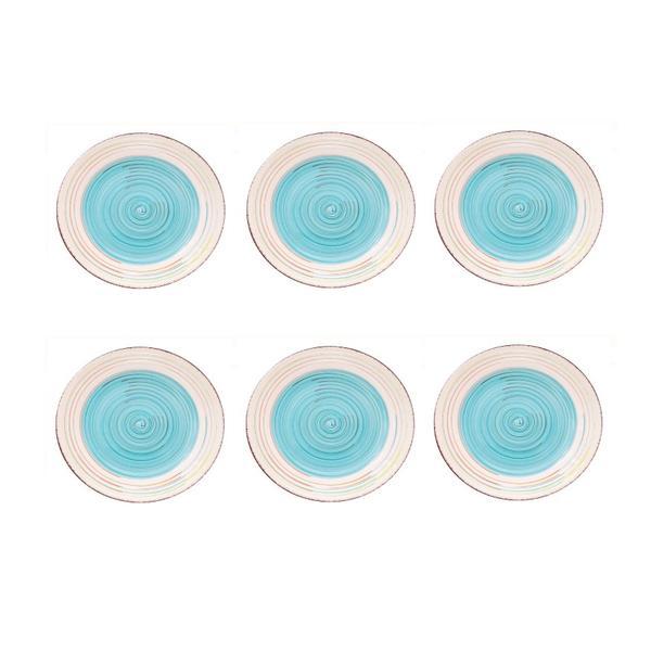 Set 6 farfurii albastre pentru servire din ceramica, bej-turcoaz,19 cm