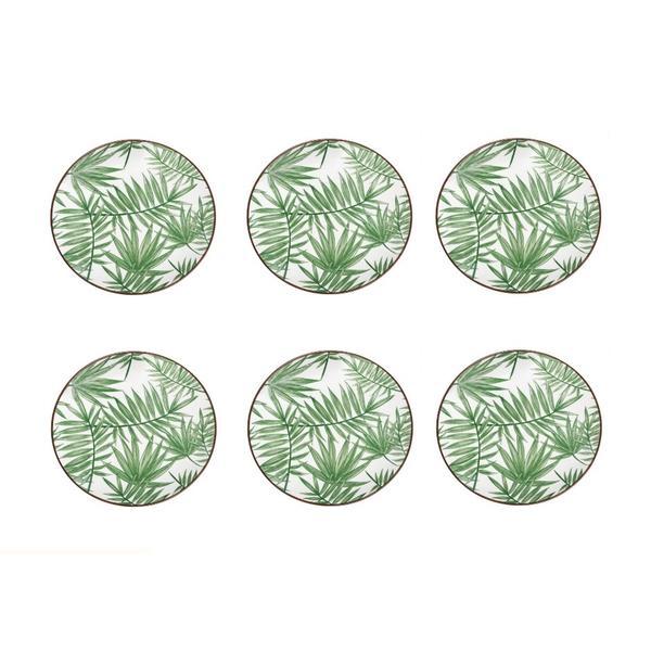 Set 6 farfurii pentru servire din portelan cu design frunze tropicale, 19 cm