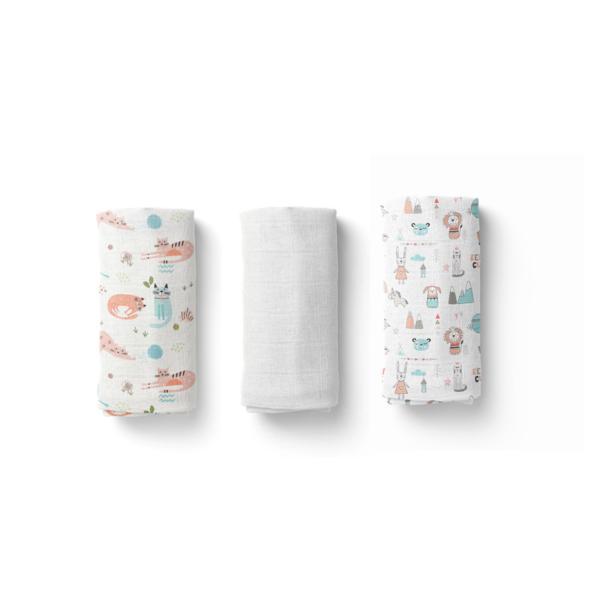 Set 3 prosoape muselina organica catsm natural, scandinavian - buva