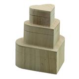 Set cutii lemn, forma inima, 3 buc