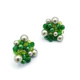Cercei rotunzi verde smarald cu perle, Zia Fashion, Little Green Drops