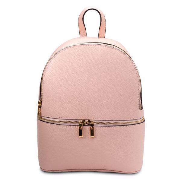 Rucsac dama din piele naturala roz pastel deschis 