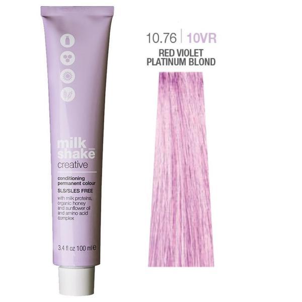 Vopsea permanenta milk shake creative 10.7610vr, blond platinat violet rosu, 100ml