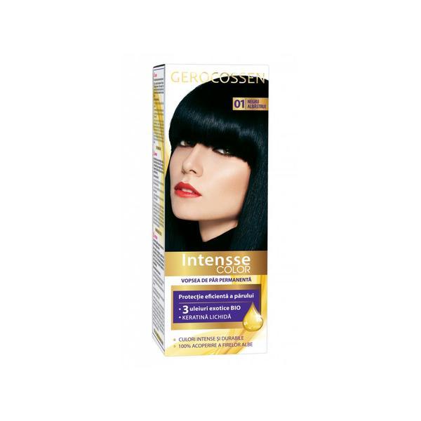 Vopsea de păr permanentă gerocossen intensse color 01 negru albastrui, 50 ml