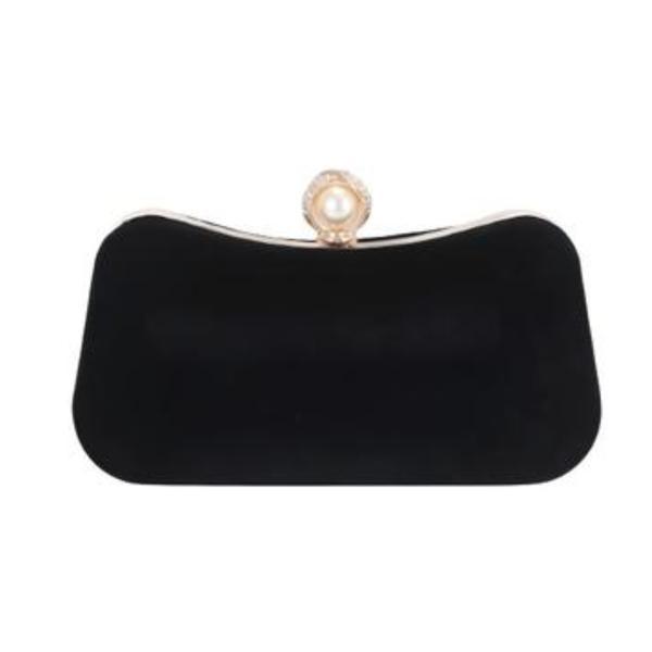 Geanta Clutch Dama, Design Retro Elegant, Inchidere cu Perla, cu Lantisor, Incapatoare, Negru 20.5x12.5.x5.5 cm