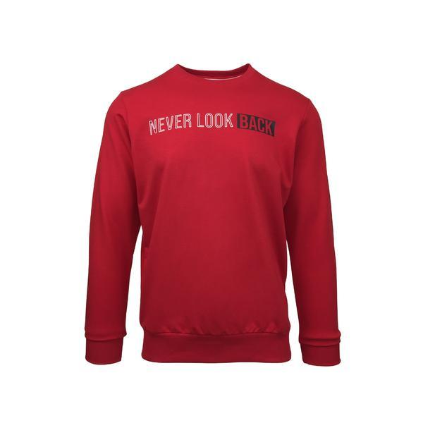 Bluza sport pentru barbat, Univers Fashion, decolteu la baza gatului, imprimeu 'Never Look Back', rosu, L