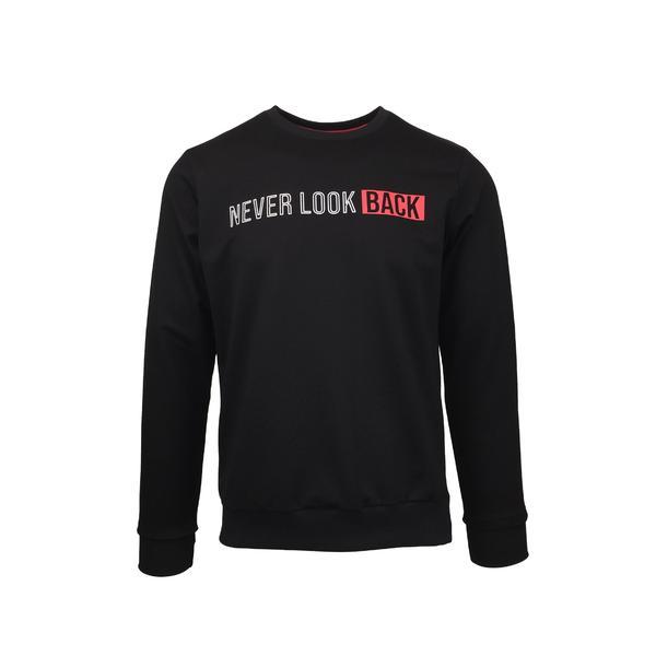 Bluza sport pentru barbat, Univers Fashion, decolteu la baza gatului, imprimeu 'Never Look Back', negru, 2XL