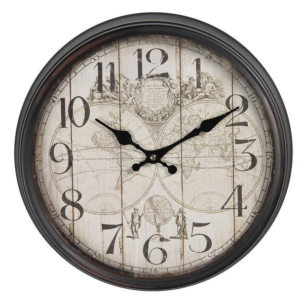 Ceas de perete cu rama din metal gri harta lumii diametru 36 cm x 12 cm