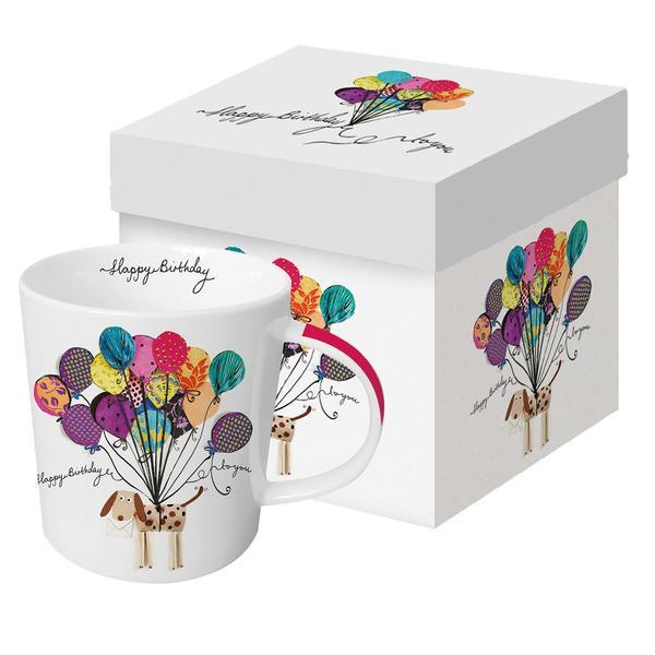 Cana portelan pentru ceai, cafea, model La multi ani, 350ml, cutie cadou