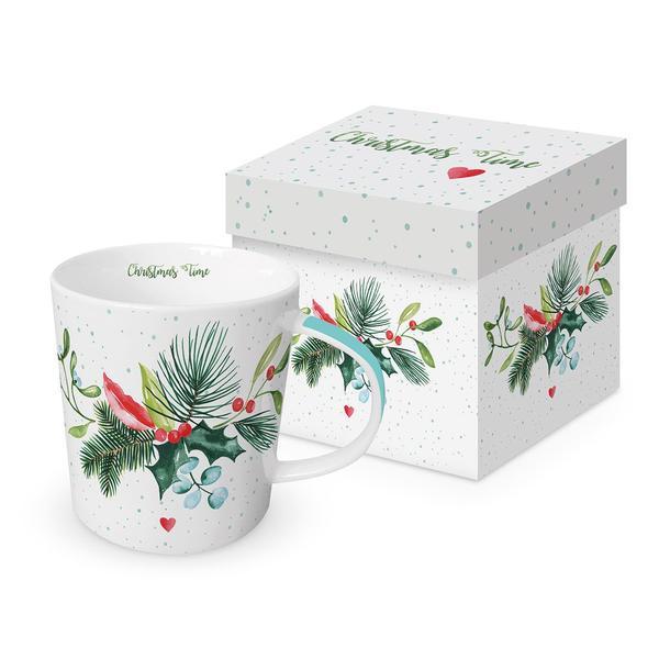 Cana portelan pentru ceai, cafea, model Sarbatoare de Craciun, 350ml, cutie cadou