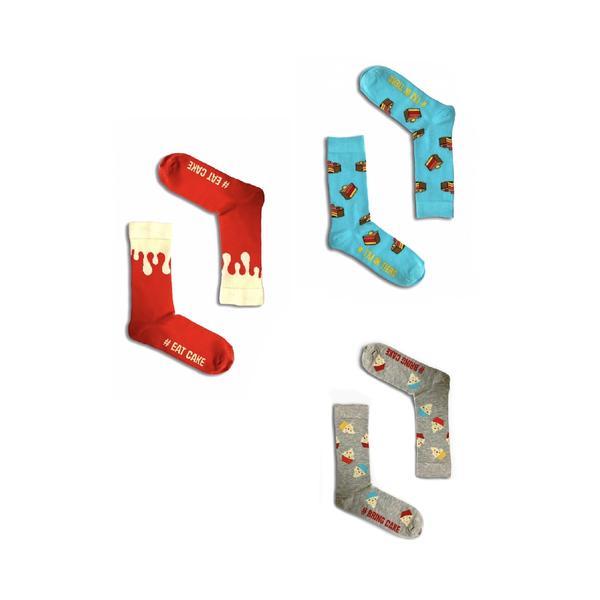 Set 3 perechi de sosete colorate unisex cake day, one size, multicolor