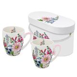 Set 2 cani portelan pentru ceai, cafea, model Flori, 350ml