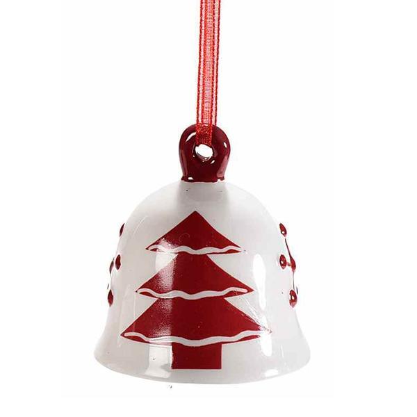 Clopotel suspendabil din ceramica alba rosie model brad diametru decorer 5x5 cm