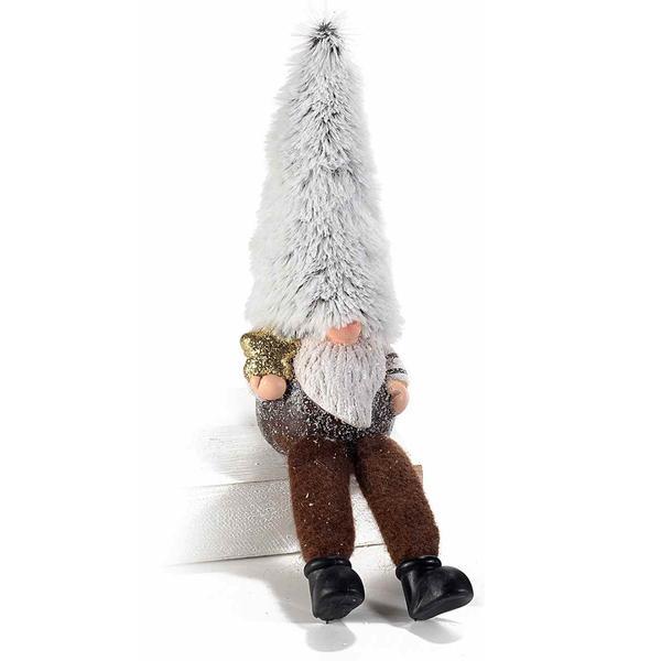 Figurina spiridus din ceramica si textil alb maro decorer 7x6x23 cm