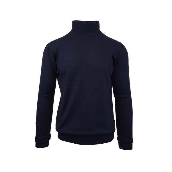 Pulover, univers fashion, tricotat fin cu terminatii striate, cu guler inalt, bleumarin, m