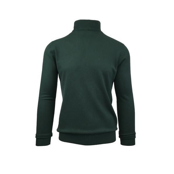 Pulover, univers fashion, tricotat fin cu terminatii striate, cu guler inalt, verde, m