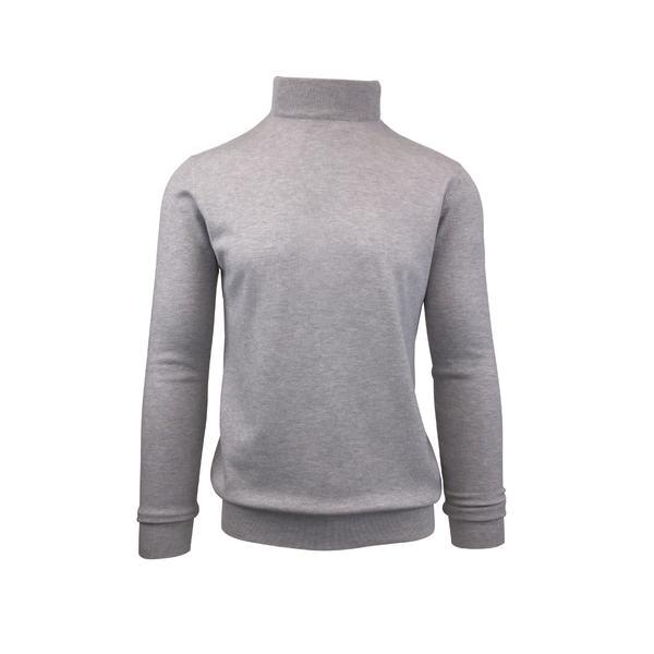 Pulover, univers fashion, tricotat fin cu terminatii striate, cu guler inalt, gri deschis, m