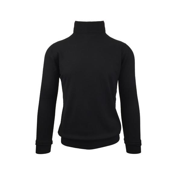 Pulover, univers fashion, tricotat fin cu terminatii striate, cu guler inalt, culoare neagra, l