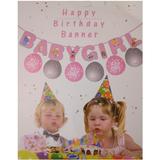 Banner cu Baloane pentru Fete, Baby Girl, Roz si Alb 