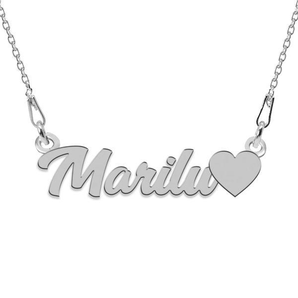 Colier argint, inimioara, nume marilu 45 cm