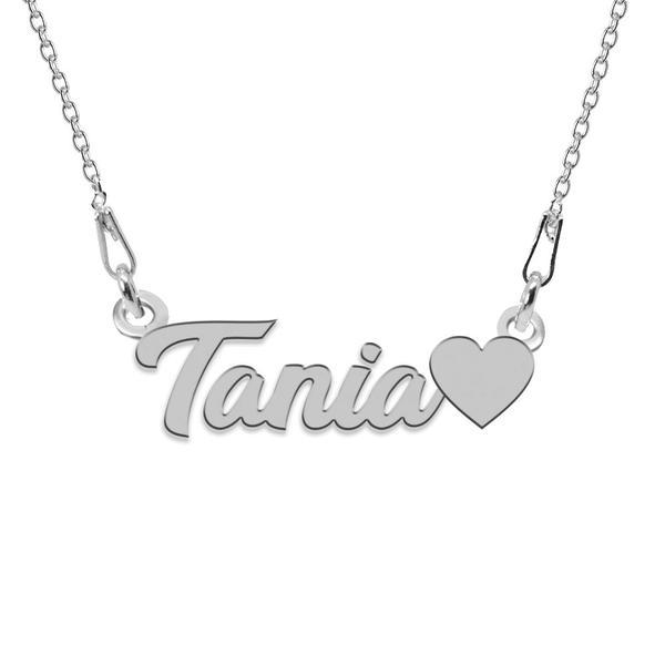 Colier argint, inimioara, nume tania 45 cm