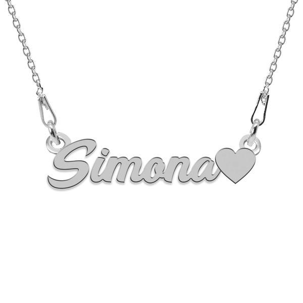 Colier argint, inimioara, nume simona 45 cm