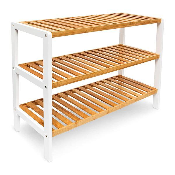 Pantofar cu 3 rafturi, bambus, natur/alb - caerus capital
