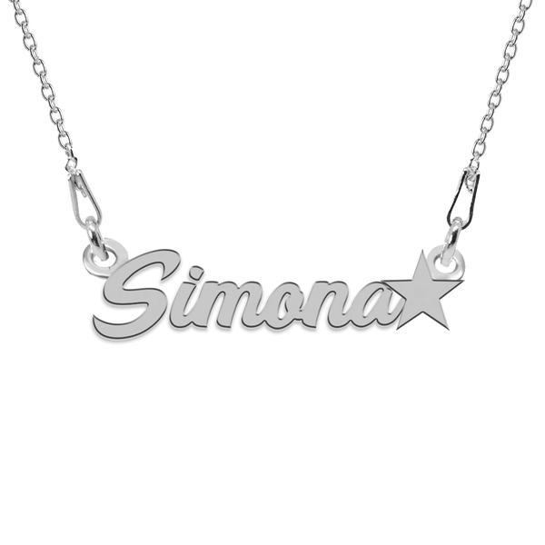 Colier argint, steluta, nume simona 45 cm