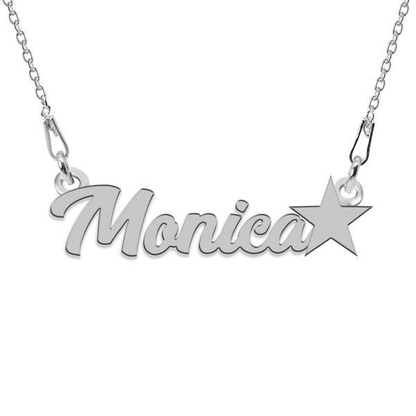 Colier argint, steluta, nume monica 45 cm