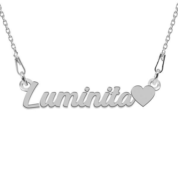 Colier argint, inimioara, nume luminita 45 cm