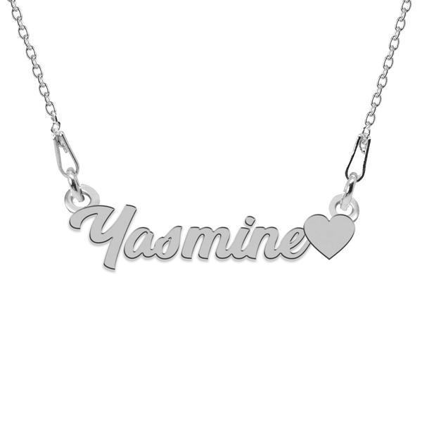 Colier argint, inimioara, nume yasmine 45 cm