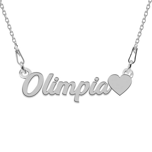 Colier argint, inimioara, nume olimpia 45 cm