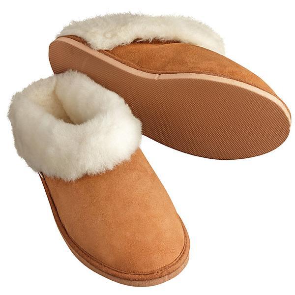 Papuci de casa pentru femei, din piele intoarsa si blana 100% naturala merinos, maro, marime 41, oem