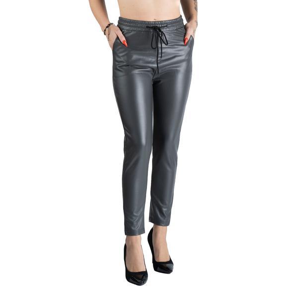 Pantaloni piele ecologica gri vatuiti gen boyfriend simone - l