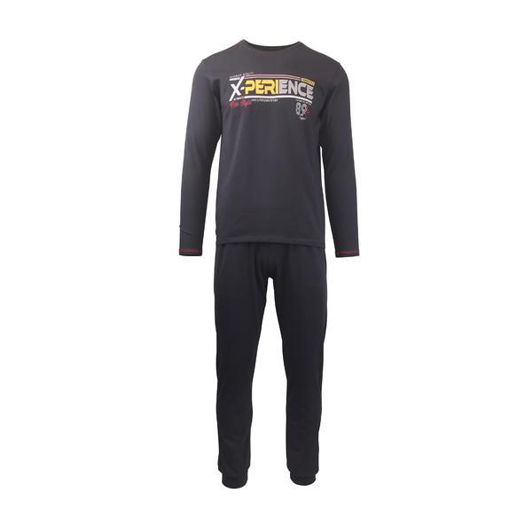 Pijama pentru barbat, univers fashion, antracit, bluza cu imprimeu pe piept, pantaloni lungi, l