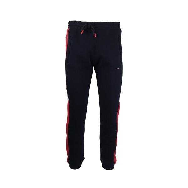 Pantaloni trening barbat univers fashion, 2 buzunare laterale si un buzunar la spate cu fermoare, vatuit la interior, albastru-rosu, l